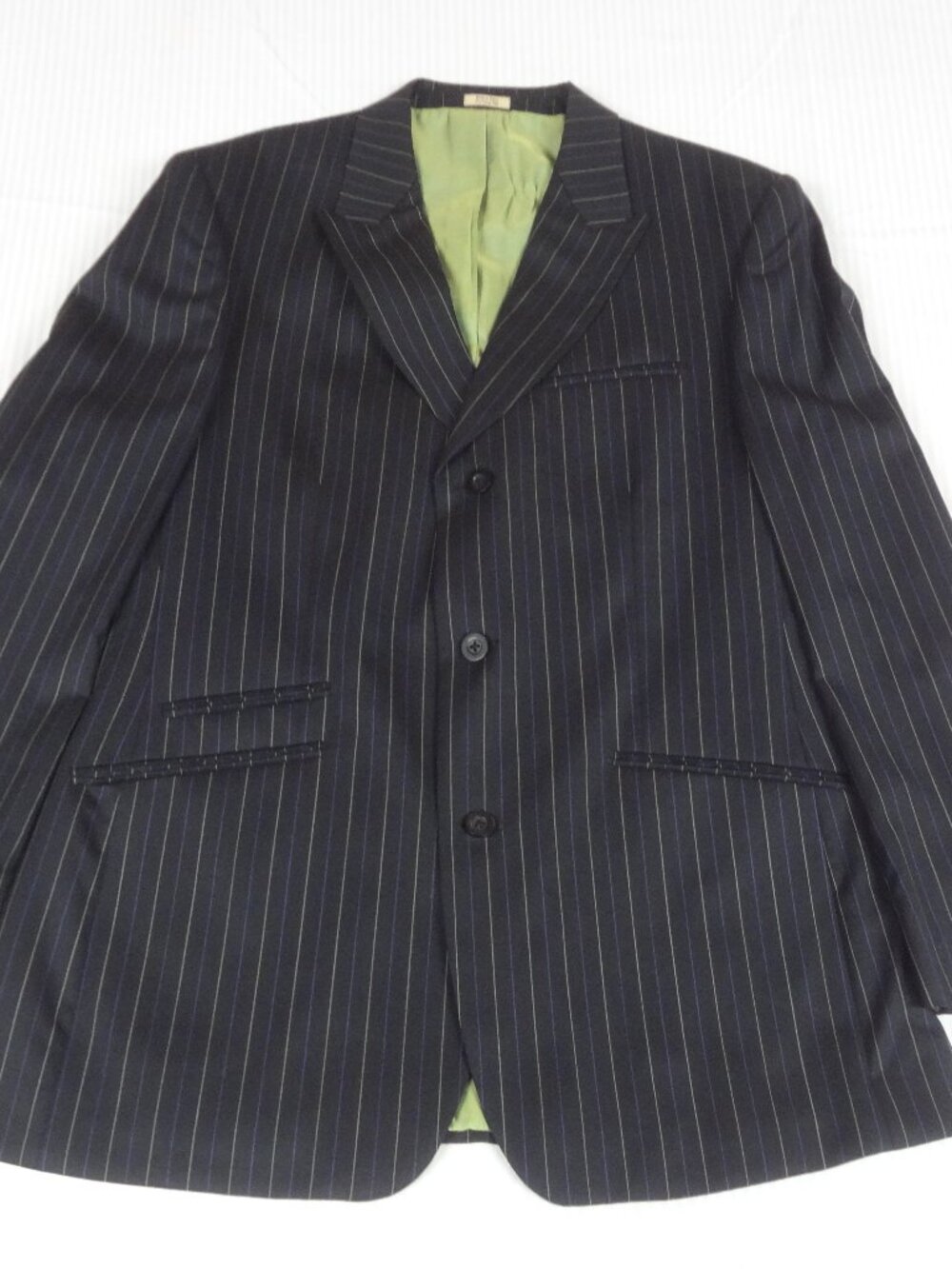 VTG CUBAVERA BLACK PINSTRIPE BLAZER LIME LINE 3 BUTTON JACKET 40L M108 *FLAW